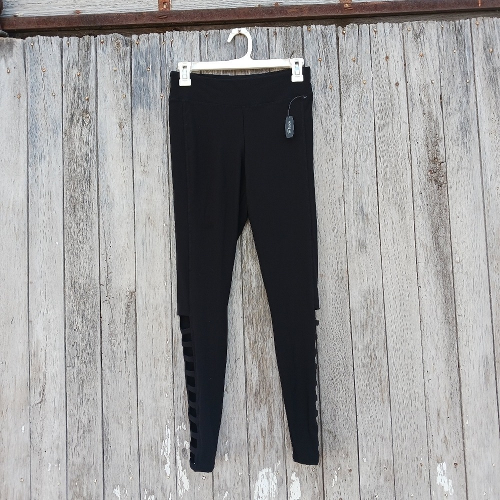 Adore Me Womens Sz S Black Leggings Highwaist Cutout Sides Strappy NEW